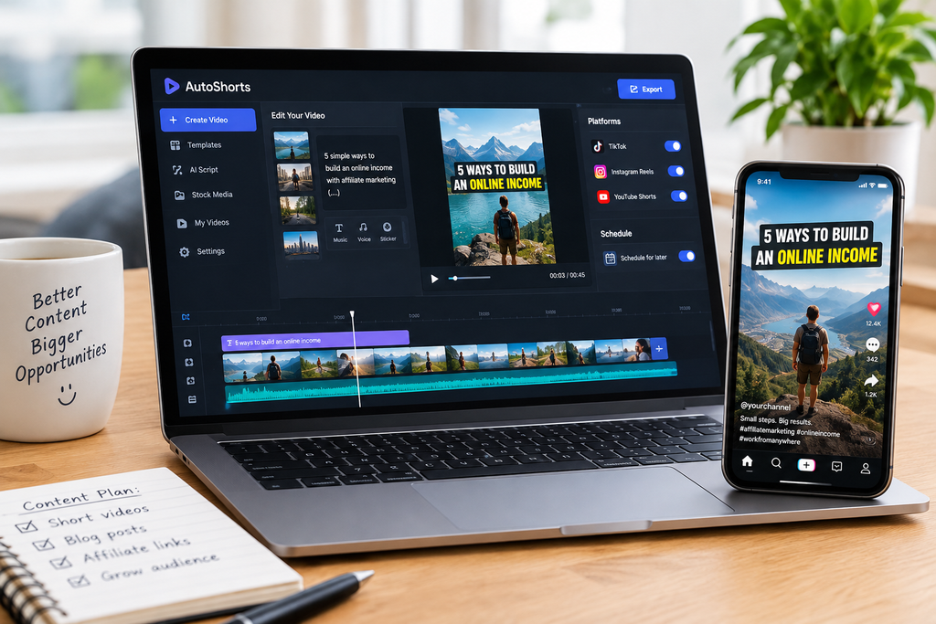 AutoShorts review showing AI video creation for TikTok, Instagram Reels, and YouTube Shorts.